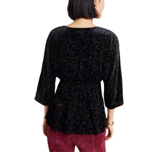 Anthropologie Aleksa Burnout Black Velvet Top Size L EUC - Picture 2 of 8